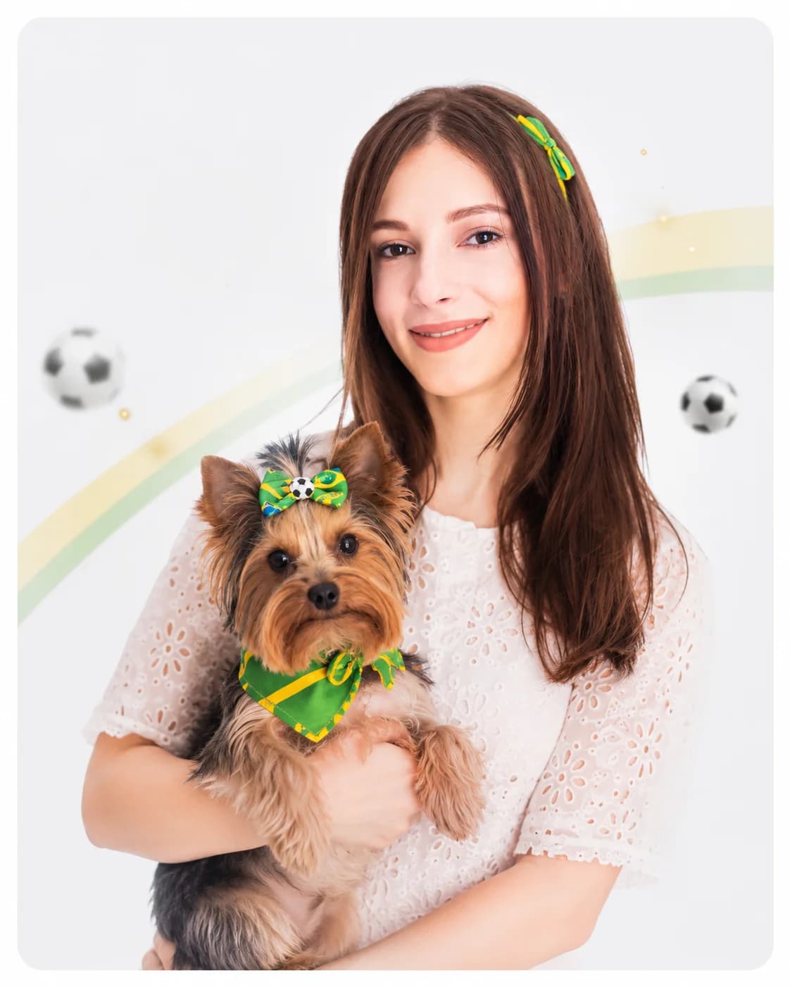 Pet owner hugging her Yorkshire Terrier